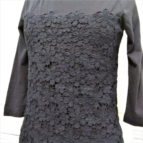 J Crew Black Label Top Navy Blue Daisy Lace Detail Scoop Neck Tee Size X Small - Picture 5 of 8